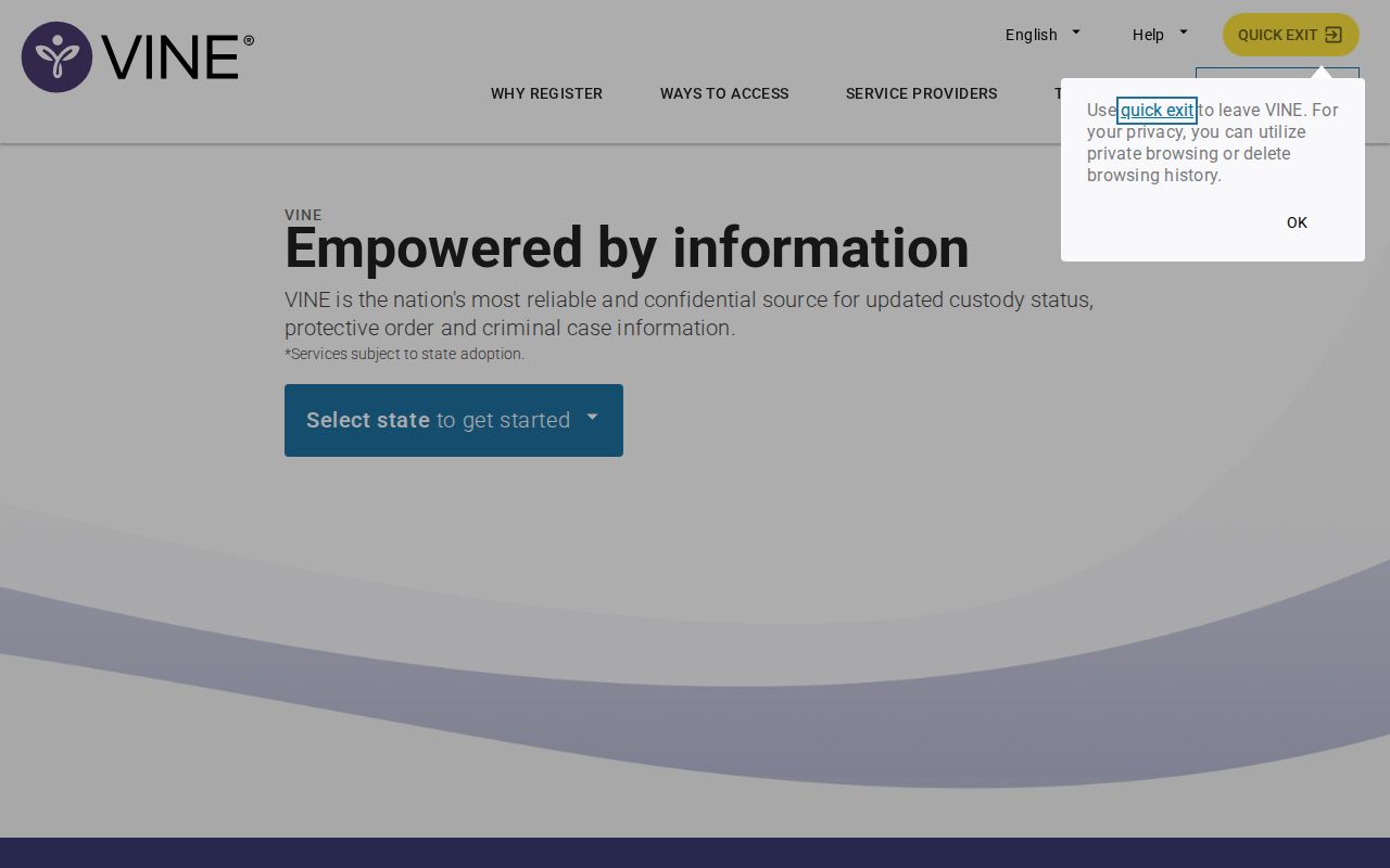 Official VINELink entry point for a Kansas custody search and notification registration