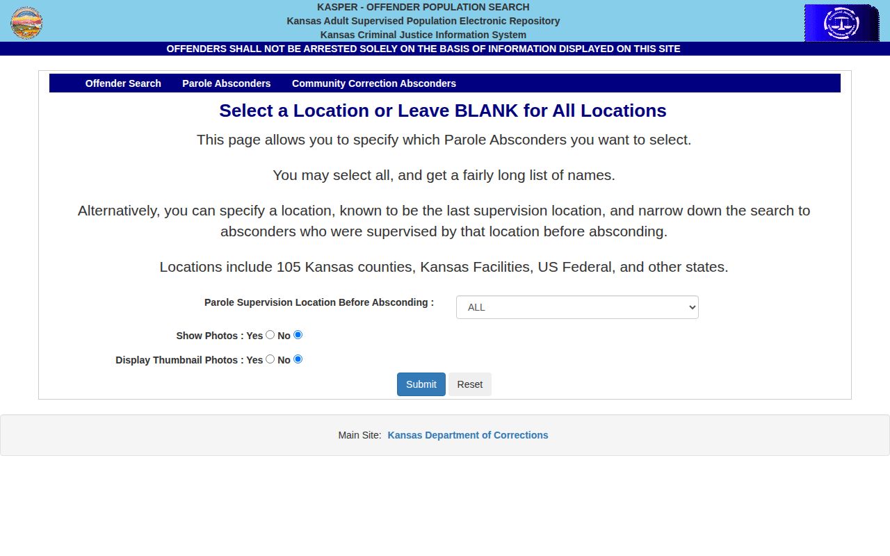 Mitchell County parole and probation absconder lookup in KASPER